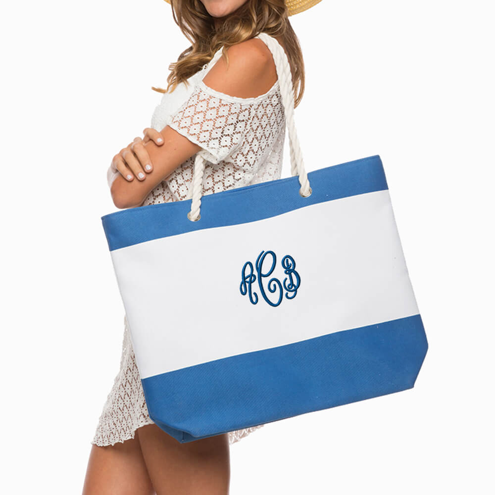 Monogrammed Canvas Tote Bag, Embroidered, Beach Bag, Personalized