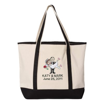 Bride and Groom Tote Bag with Names and Date
