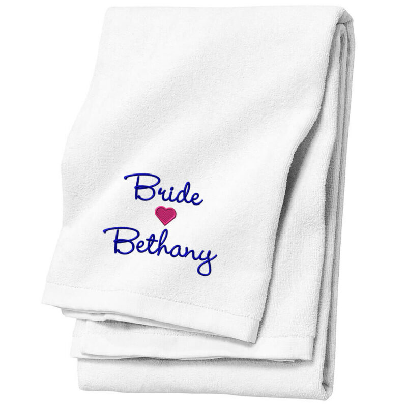 Personalized Bride Beach Towel with Name & Heart