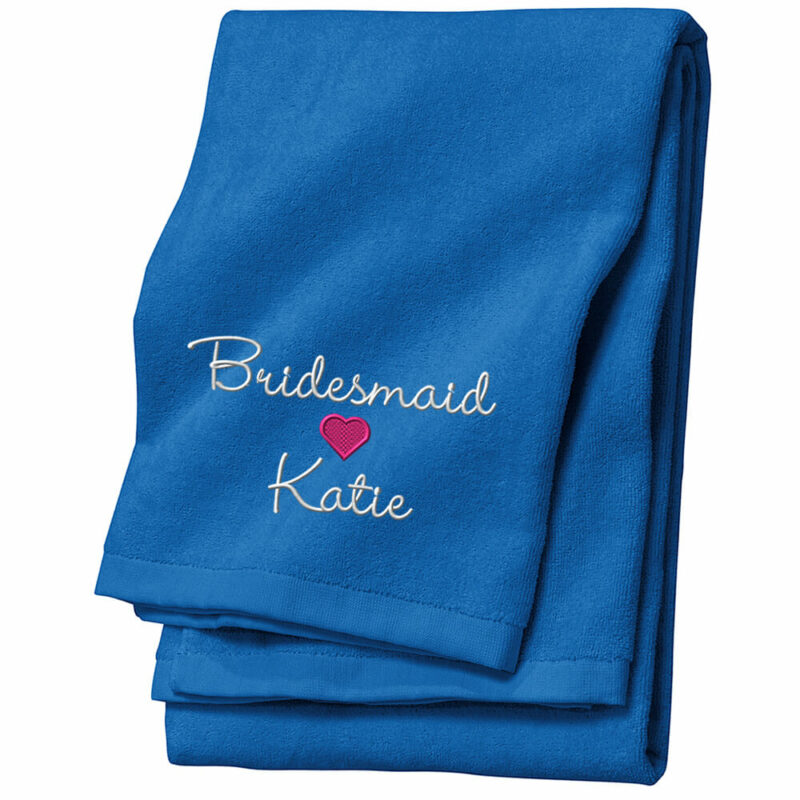 Personalized Bridal Party Beach Towel with Name & Heart