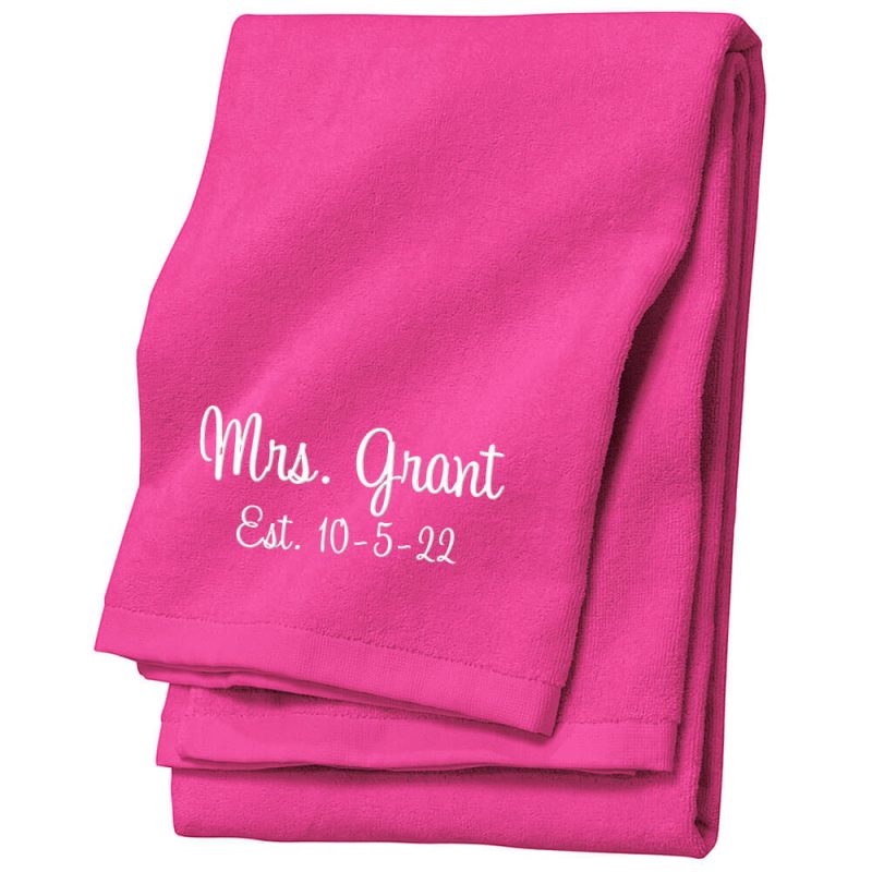 Personalized Bride Velour Beach Towel with Name & Wedding Date