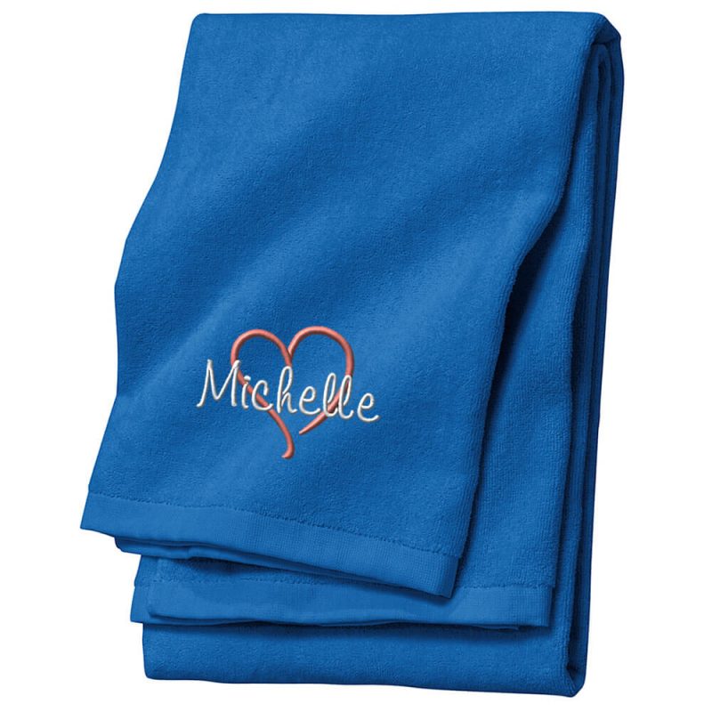 Personalized Velour Beach Towel with Name & Heart