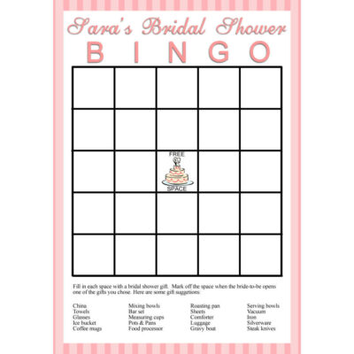 Personalized Printable Bridal Shower Bingo Game - Stripes