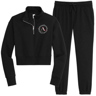 Cropped Quarter-Zip Sweatshirt & Jogger Set with Wreath Monogram