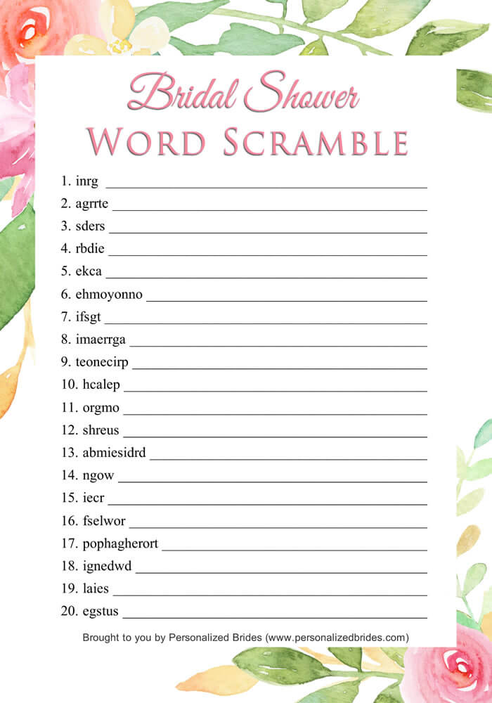 Free Printable Bridal Shower Games With Answer Key