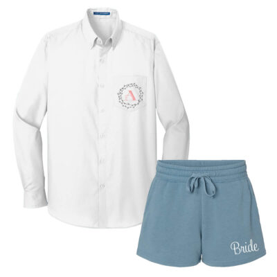 Personalized Button-Down Men's Shirt with Bride Shorts - Name & Heart