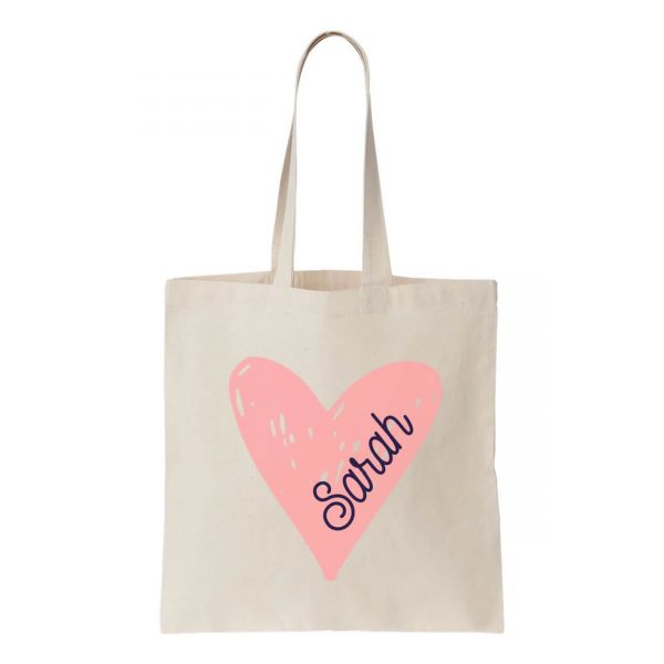 Canvas Tote Bag with Name in Heart - Personalized Brides