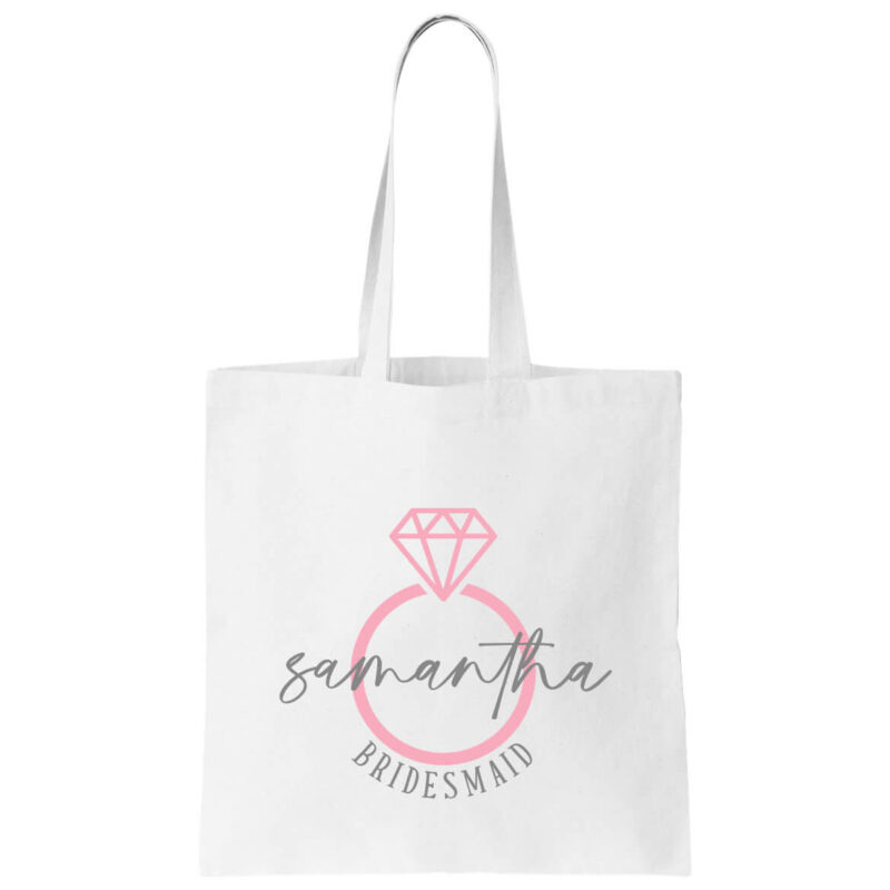 Bridal Party Canvas Tote Bag with Name & Ring