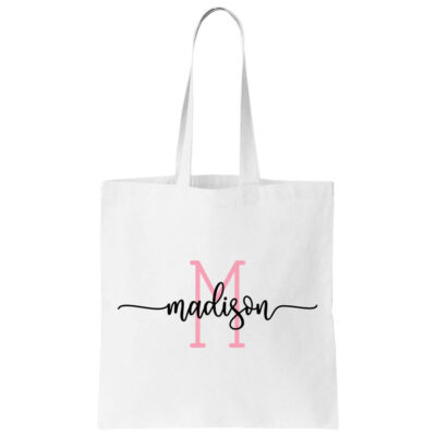 Personalized Canvas Tote Bag with Name & Initial - Personalized Brides