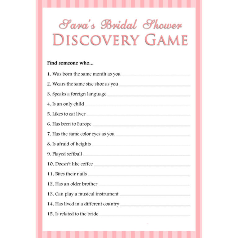 Personalized Printable Bridal Shower Discovery Game - Stripes ...