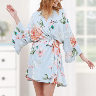 Floral Ruffle Robe with Front Name