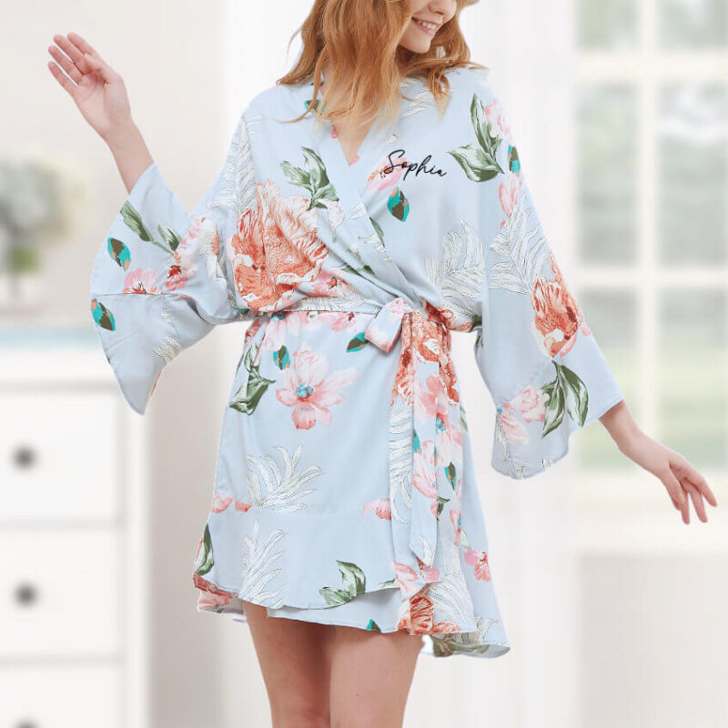 Floral Ruffle Robe with Front Name