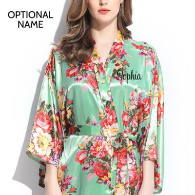 Floral Satin Robe Optional Name on Front