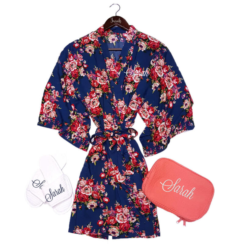 Silky Cotton Floral Robe Set with Name