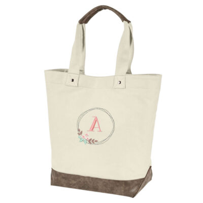 Resort Tote with Floral Wreath Monogram