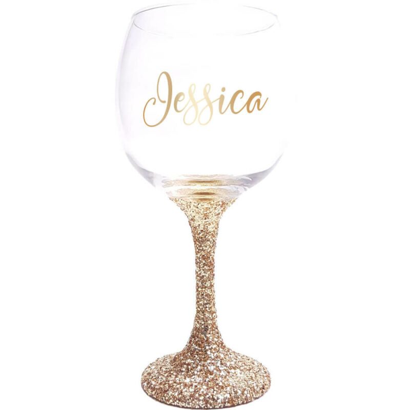 Glitter Wine Glass with Name