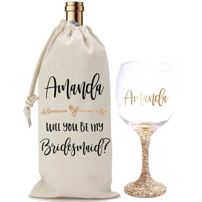 Glitter Wine Glass with Name - Personalized Brides
