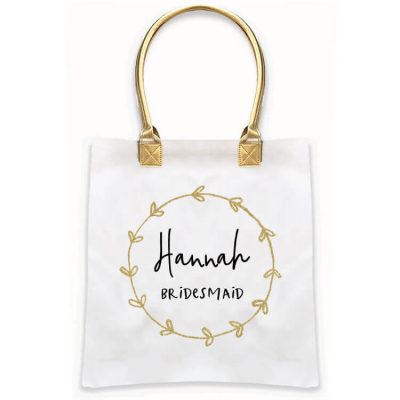Gold Handle Bridal Party Tote Bag with Wreath