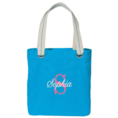 Personalized Grommet Bridal Party Tote Bag with Name & Initial
