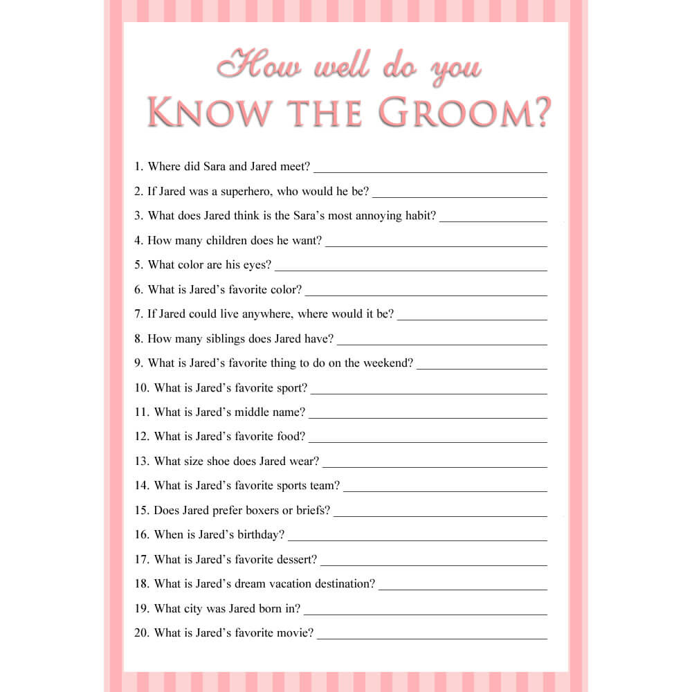Personalized Printable How Well Do You Know The Groom Game Stripes 