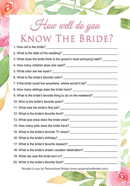 15 Free Printable Bridal Shower Games | Wedding Freebies - Personalized ...