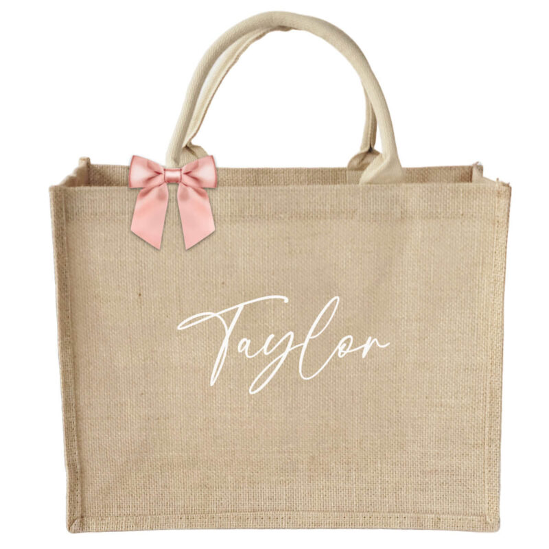 Jute Bridal Party Tote Bag with Name