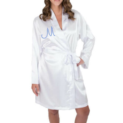 Satin Bridal Party Robe with Rhinestone Initial