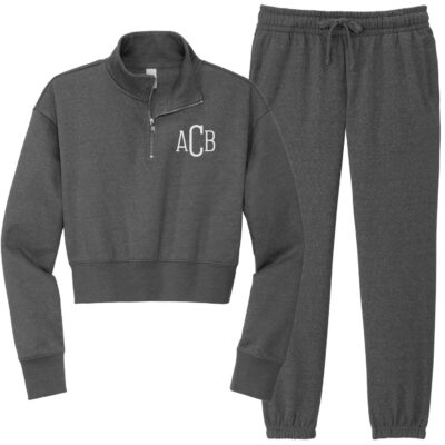 Monogrammed Quarter-Zip Cropped Sweatshirt & Jogger Set