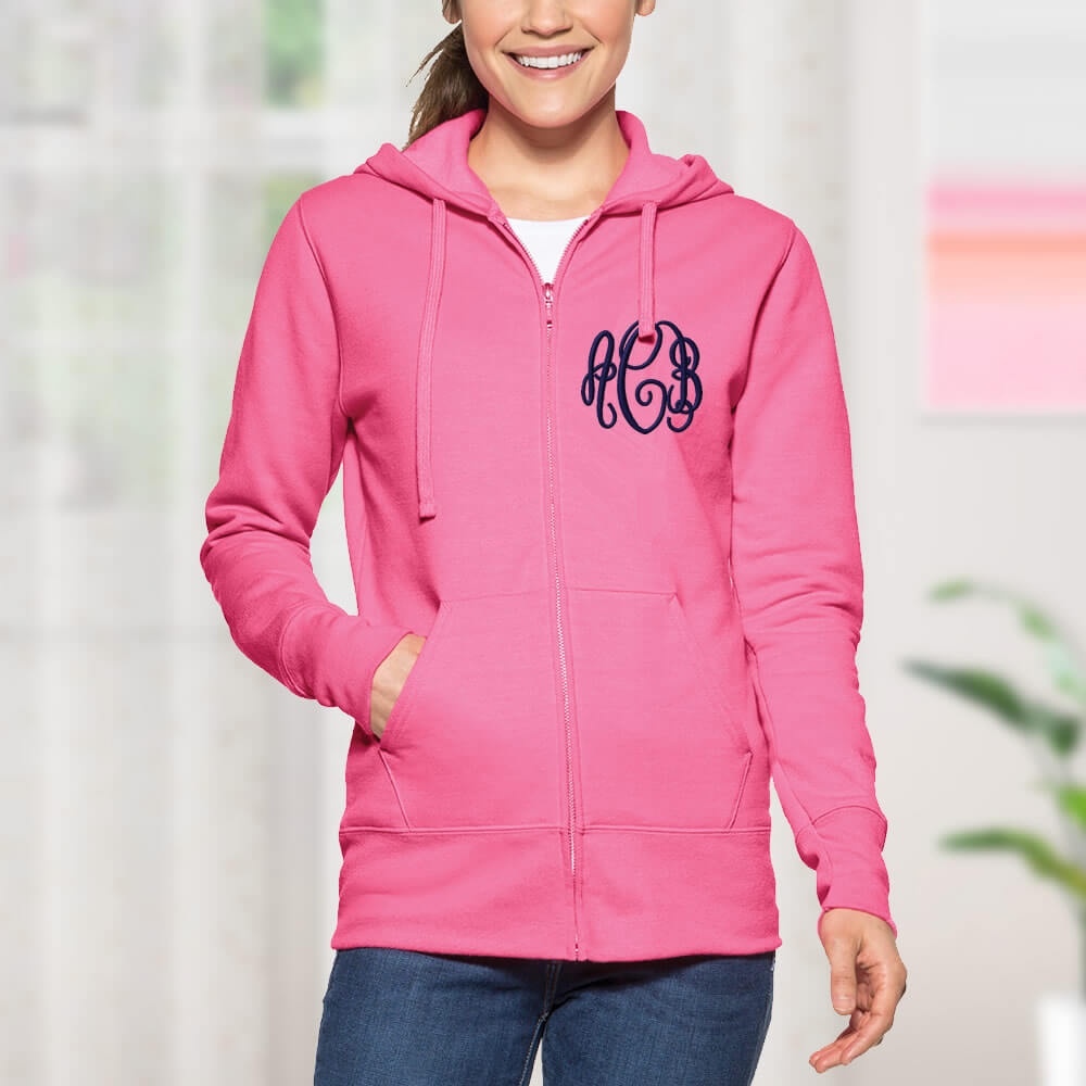  Monogram Initial F Pink and White Flowers Letter F Zip Hoodie :  Clothing, Shoes & Jewelry