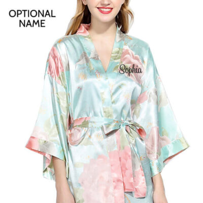 Pastel Floral Satin Robe Optional Name