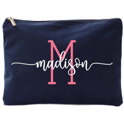 Personalized Canvas Makeup Bag with Name and Initial