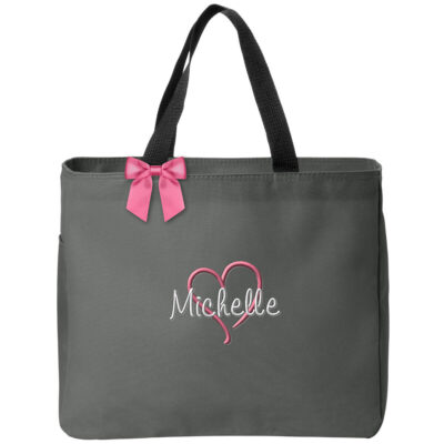 Personalized Solid Tote Bag with Heart & Name
