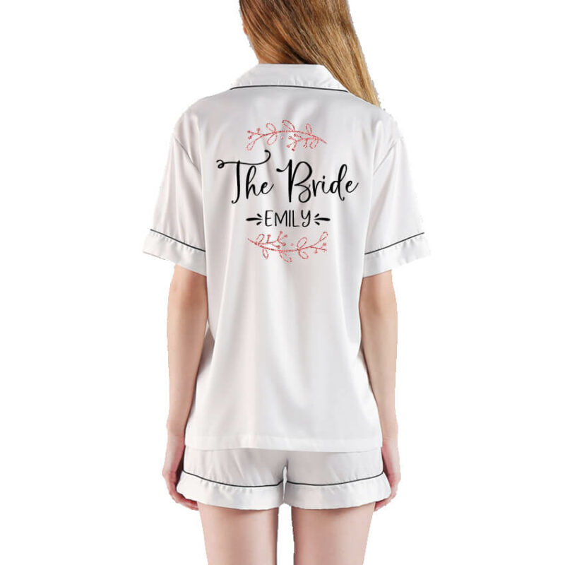 "The Bride" Button-up Pajama Set with Name & Branches