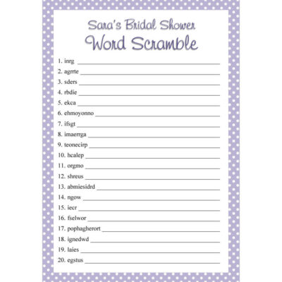 Personalized Printable Bridal Shower Word Scramble - Polka Dots