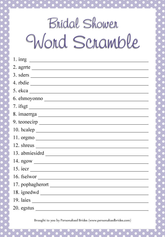 free printable bridal shower games word scramble