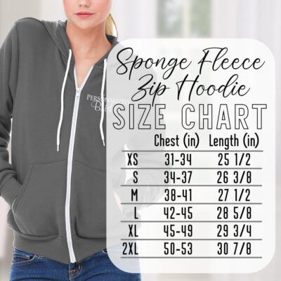 Sponge Fleece Zip Hoodie Size Chart