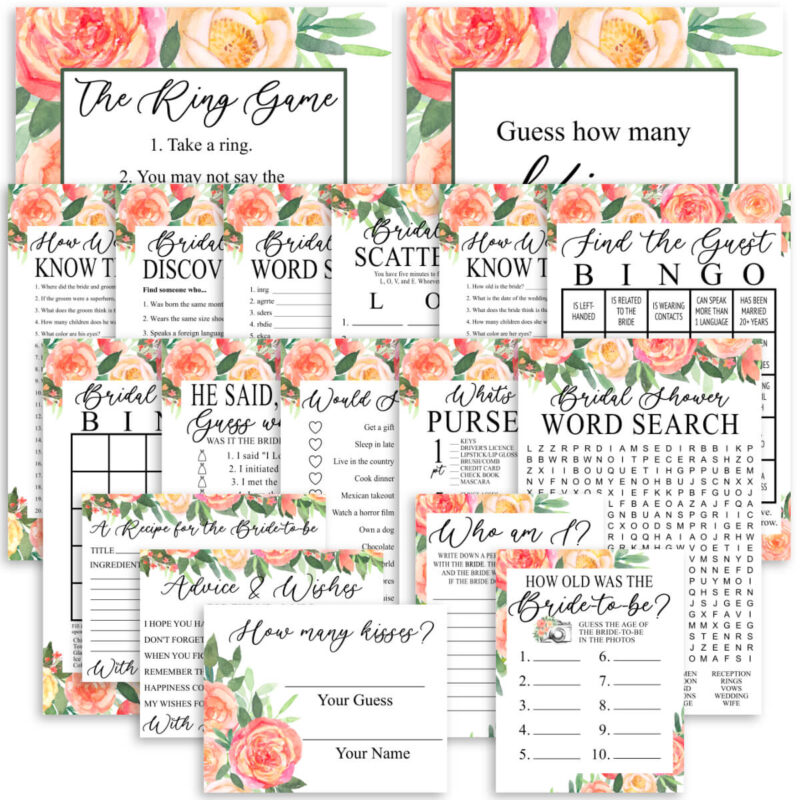 Printable Bridal Shower Games Bundle - Summer Floral