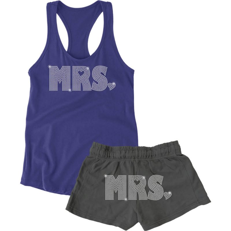 Rhinestone "Mrs." Bride Tank Top and Shorts Set - Block
