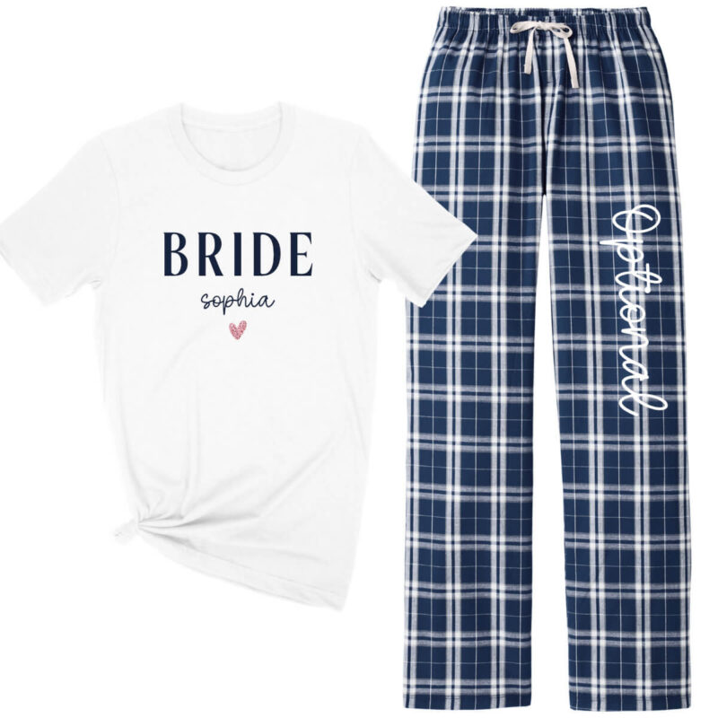 Bride Flannel Pant Pajama Set with Name