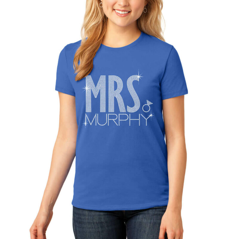 Personalized "Mrs." Rhinestone Bride T-Shirt - Block