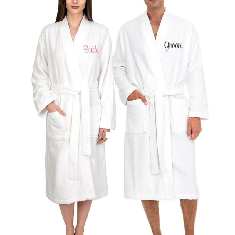 Personalized Bride and Groom Terry Robe Set - Front