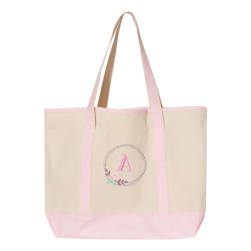 Tote Bag with Floral Wreath Monogram