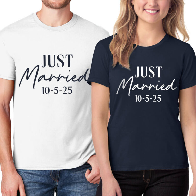 Just Married Bride Groom T Shirt Set Personalized Brides