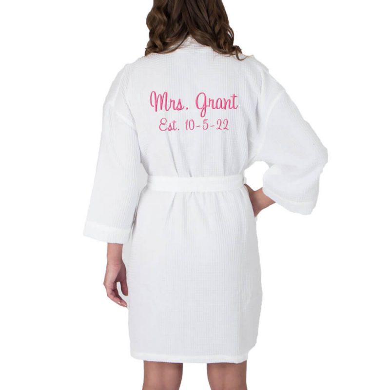 Personalized "Mrs." Waffle Bride Robe with Date (Back)