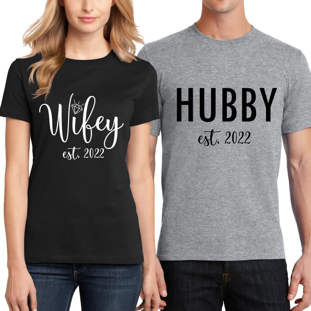 Hubby And Wifey Est T Shirt Set Personalized Brides